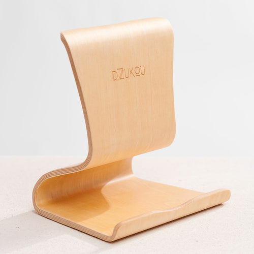 Majuli Islands minimalist bamboo tablet stand used as a wooden cookbook holder on a kitchen counter