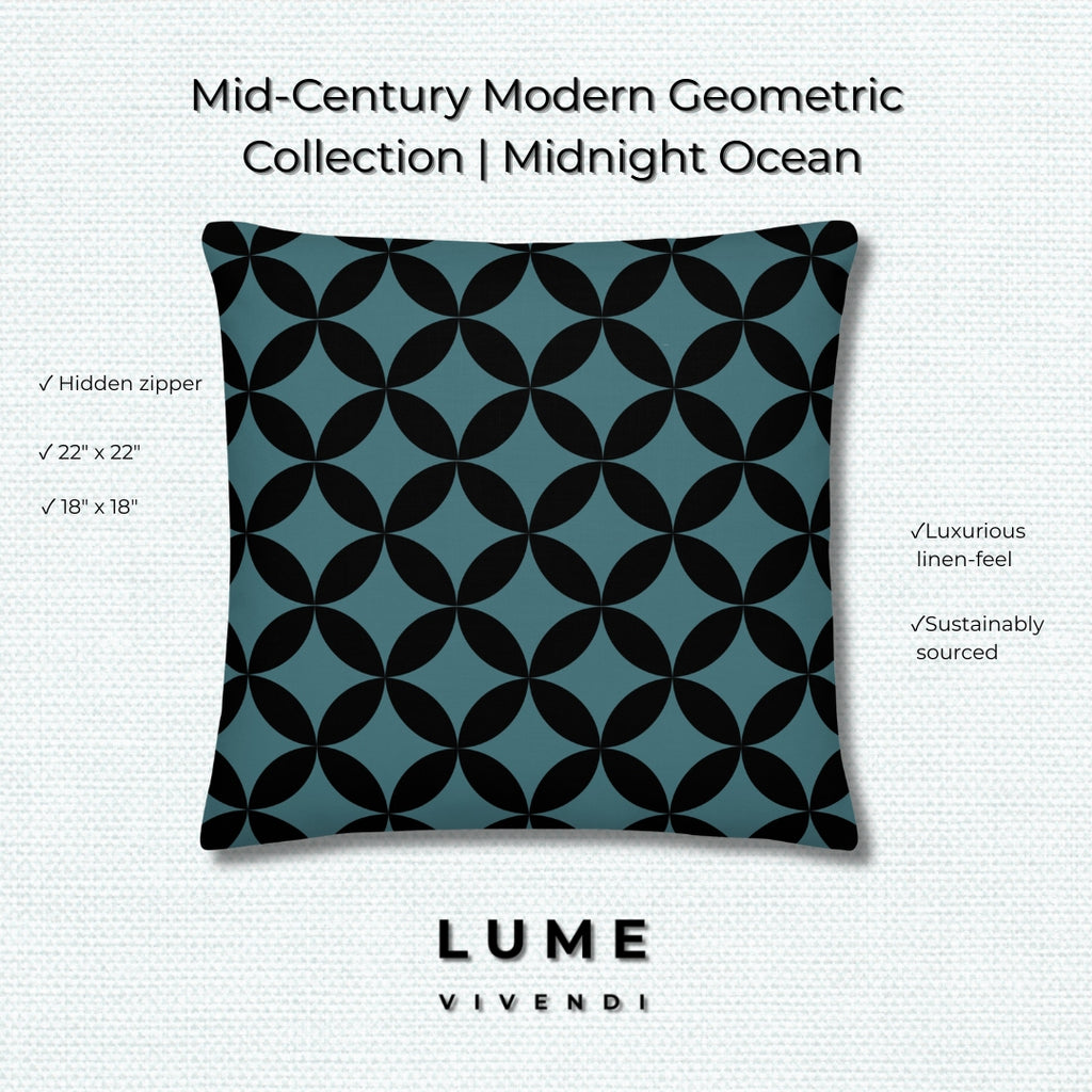 Midnight Ocean Geometric Pattern - Mid-Century Modern Petal Design in Navy, Charcoal on Lime Green woven background