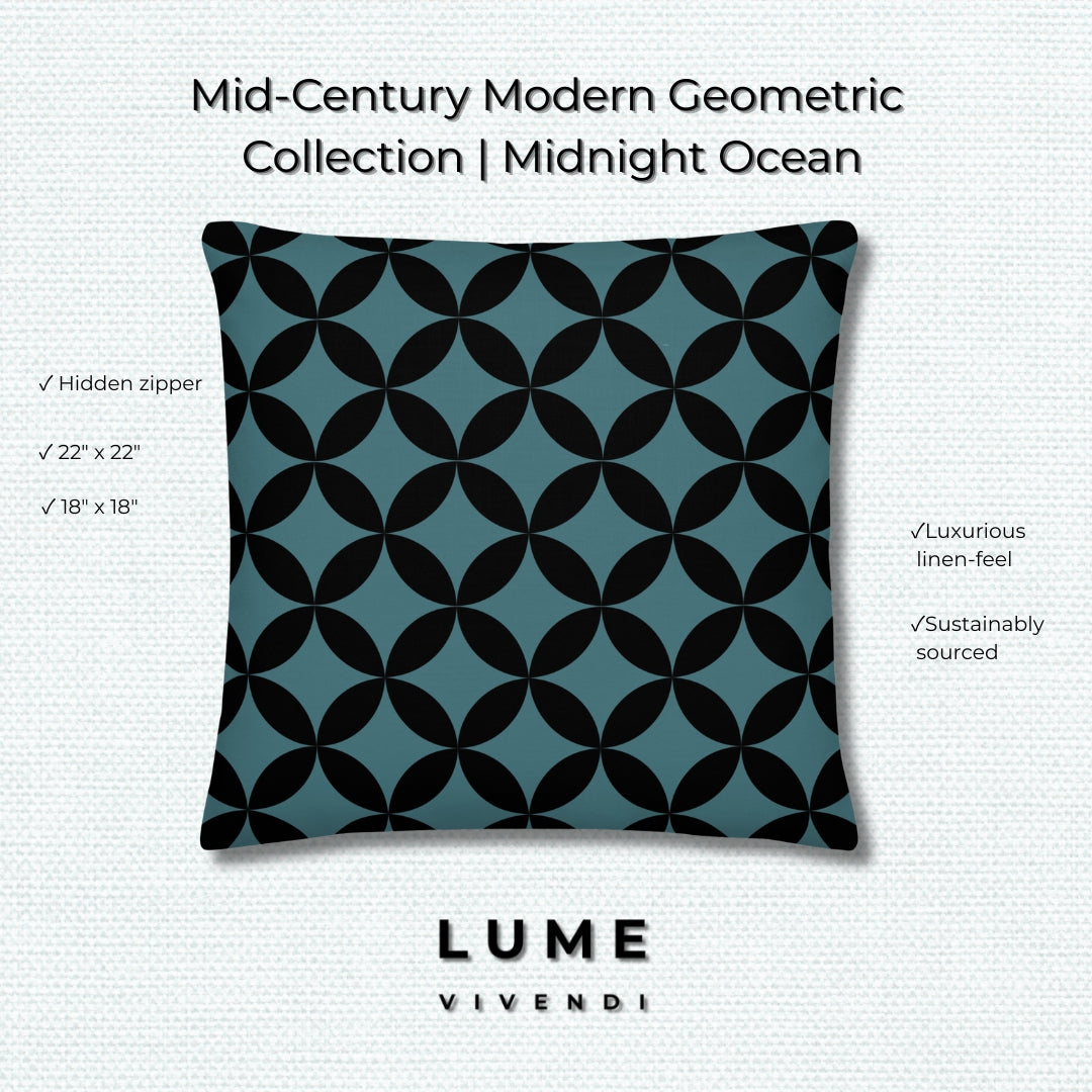 Midnight Ocean Geometric Pattern - Mid-Century Modern Petal Design in Navy, Charcoal on Lime Green woven background