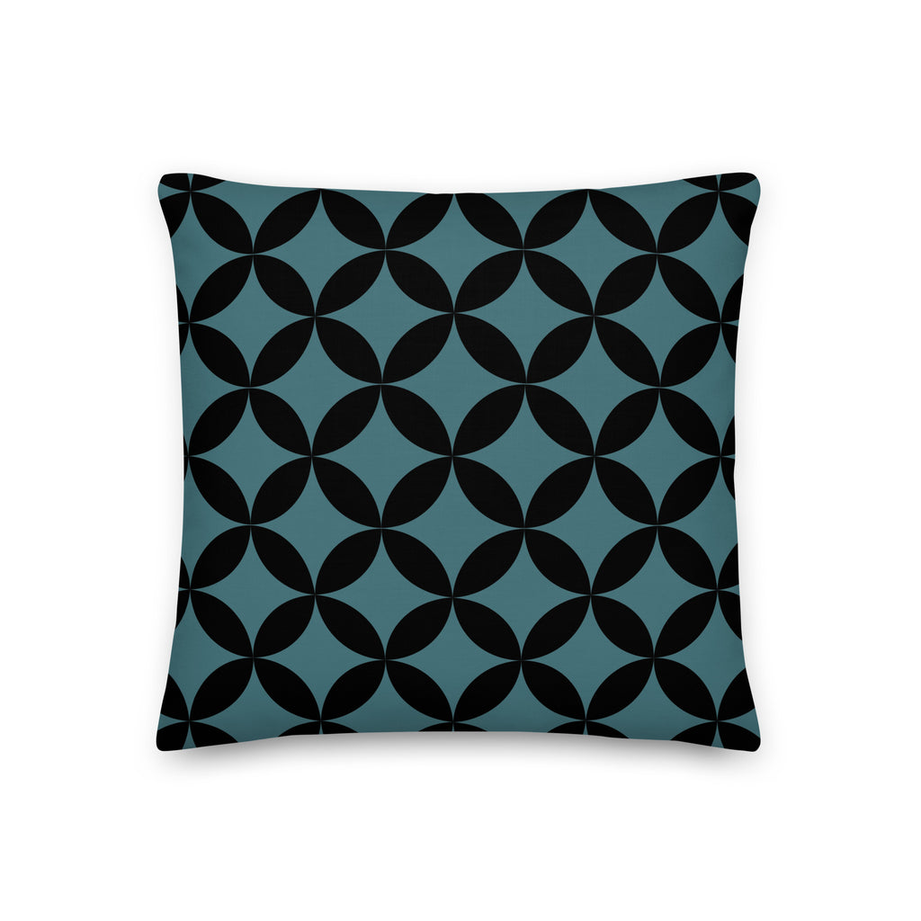 Mid-Century Modern Geometric Pillow in Midnight Ocean - 18" Square Size with Linen-Feel Fabric