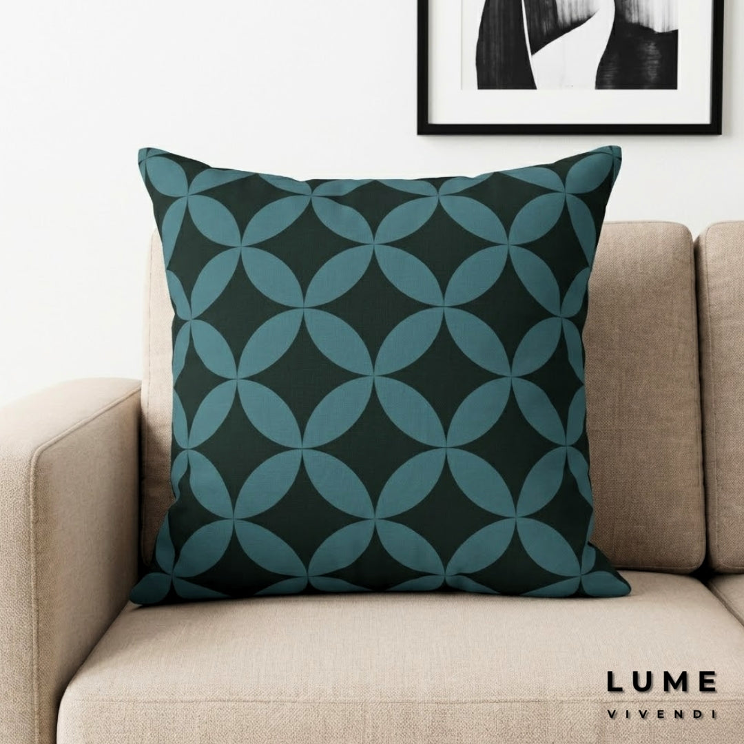 Twilight Ocean Geometric Pillow Styled in Modern Living Room - Premium Throw Pillow with Periwinkle & Blue Tones