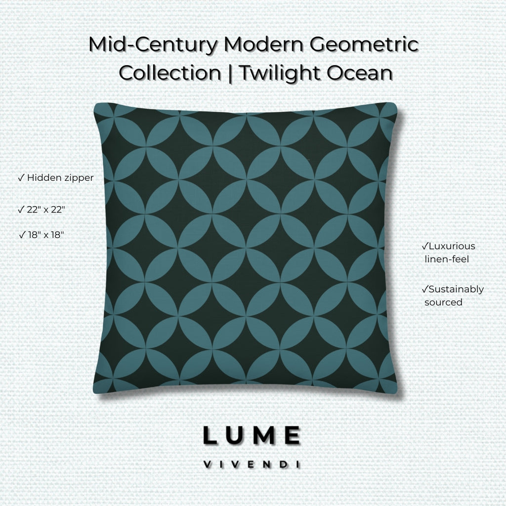 Twilight Ocean Geometric Pattern - Mid-Century Modern Petal Design in Periwinkle, Blue & Charcoal