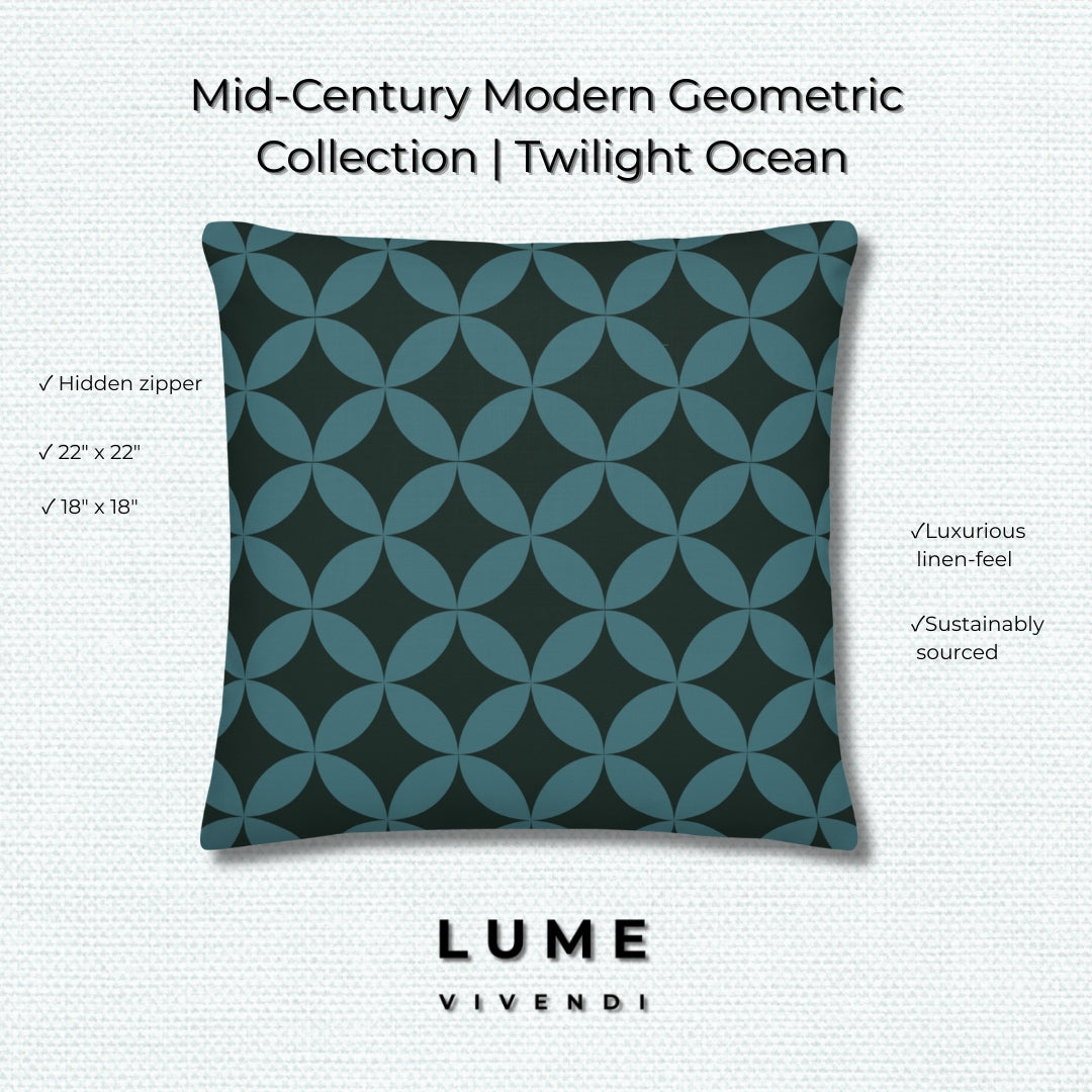 Twilight Ocean Geometric Pattern - Mid-Century Modern Petal Design in Periwinkle, Blue & Charcoal