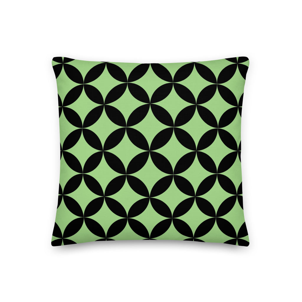 Mid Century Modern Geometric Collection Leaf Pillow in dark black and light lime green on white background 
