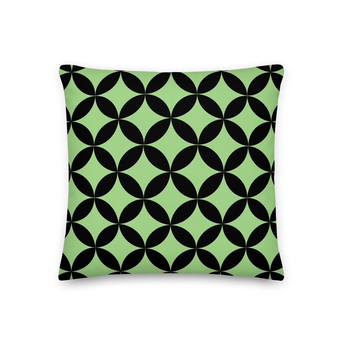 Mid Century Modern Geometric Collection Leaf Pillow in dark black and light lime green on white background 
