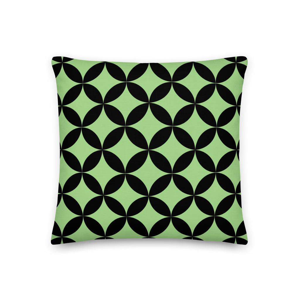 Mid Century Modern Geometric Collection Leaf Pillow in dark black and light lime green on white background 
