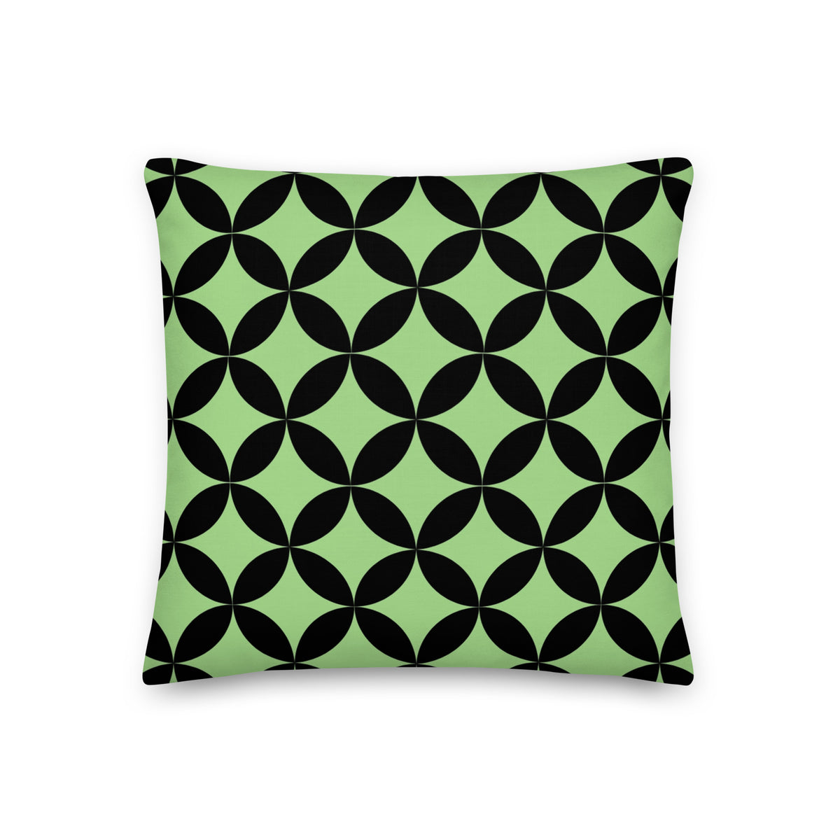 Mid Century Modern Geometric Collection Leaf Pillow in dark black and light lime green on white background 