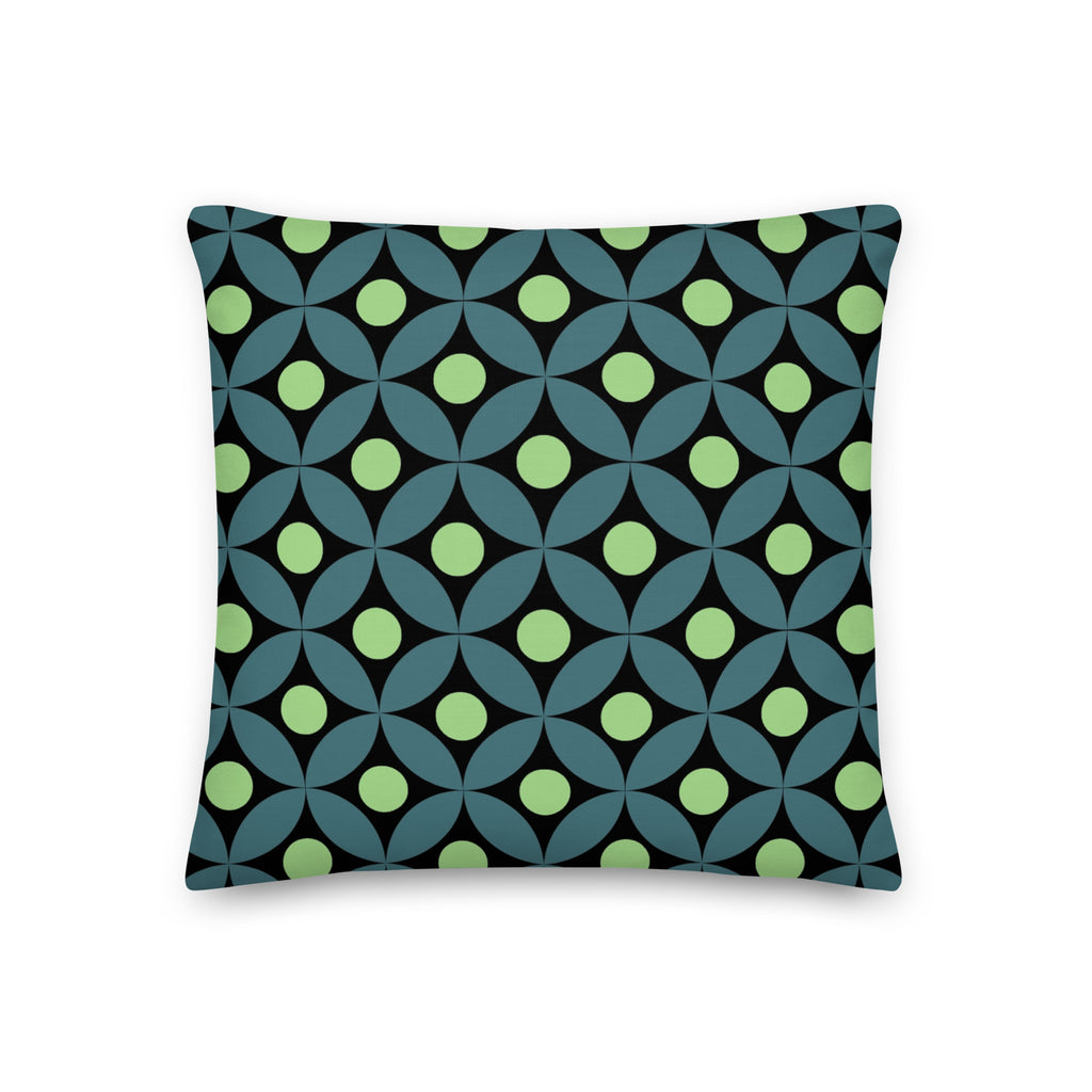 Mid-Century Modern Geometric Pillow in Ocean - Teal and Lime Green Coastal Pattern product image on a white background in size 18" x 18"