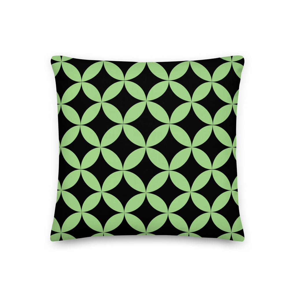 Mid-Century Modern Geometric  Collection Dark Leaf edit pillow in dark forest black and light lime green on a white background, in size 18" x 18"