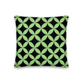 Mid-Century Modern Geometric  Collection Dark Leaf edit pillow in dark forest black and light lime green on a white background, in size 22 x 22"