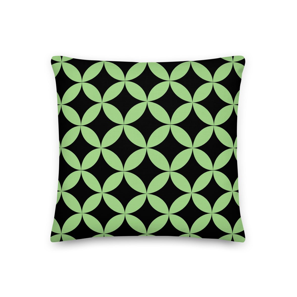 Mid-Century Modern Geometric  Collection Dark Leaf edit pillow in dark forest black and light lime green on a white background, in size 22 x 22"