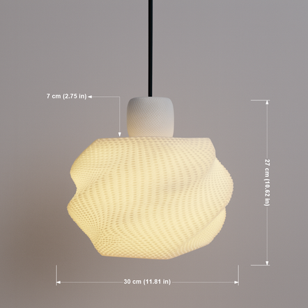 Pendant light with measurements on a gray background
