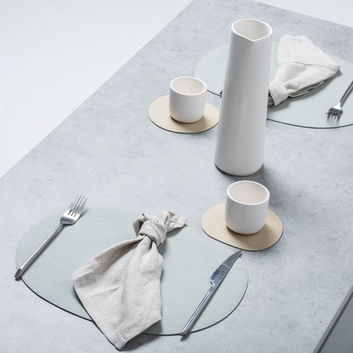 Natural Leather Placemat & Coaster Set | Grey Blue