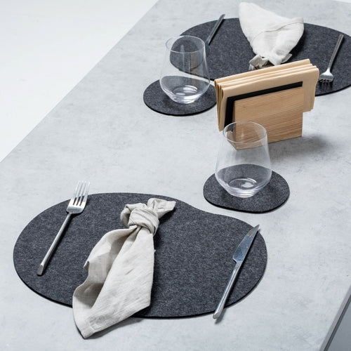 Natural Wool Felt Placemat & Coaster Set MILLESTONES| Grey or Black